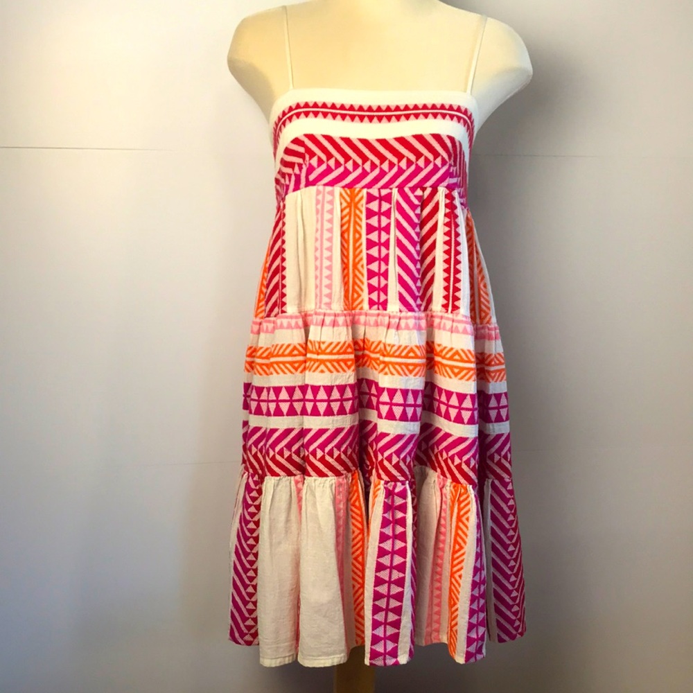 Devotion TWINS Pink & Orange Strapless Geometric Mini Dress